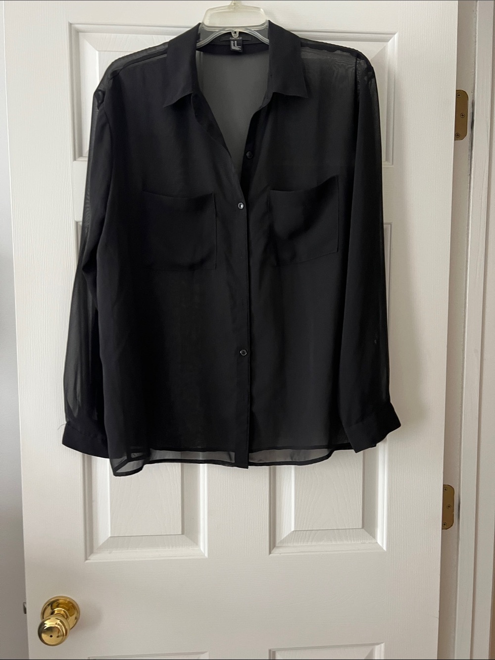 Forever 21 Black Sheer Button-Down Shirt